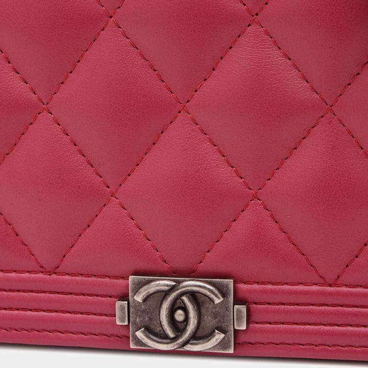 Pre Owned Chanel Boy Pink Lambskin Wallet on Chain