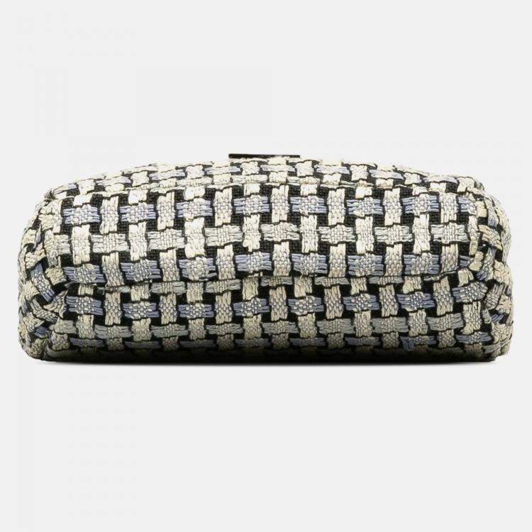 Pre Owned Chanel Single Flap Blue Tweed Calfskin Woven Shoulder Bag