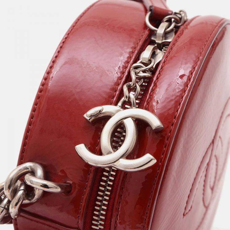 Pre Owned Chanel Round As Earth Red Patent Leather Shoulder Bag  