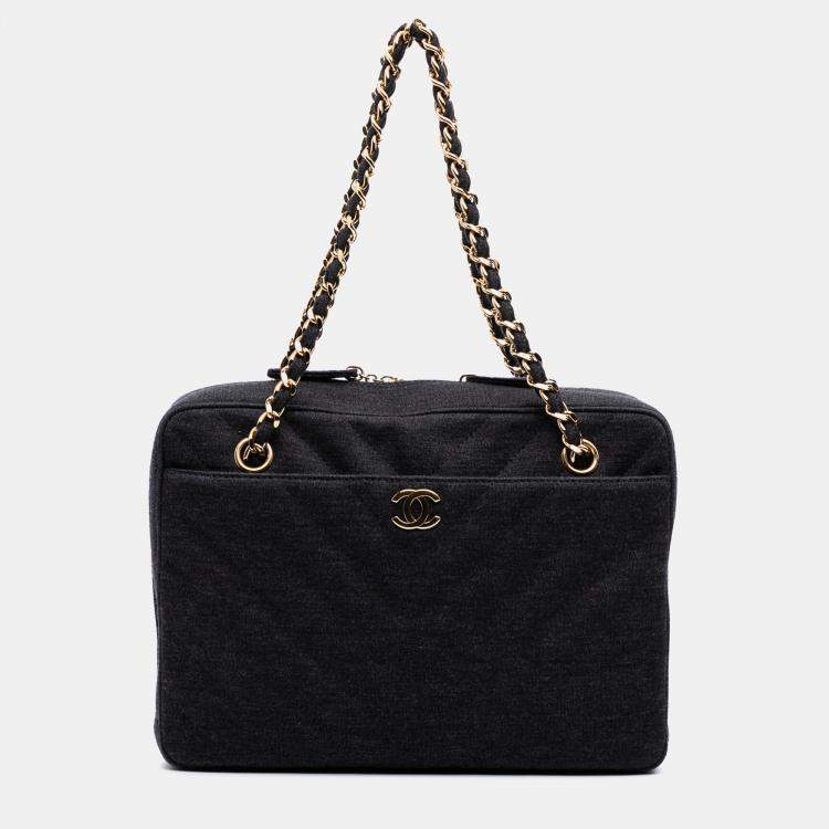 Pre Owned Chanel Grey CC Chevron Jersey Camera Bag
