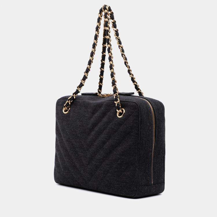 Pre Owned Chanel Grey CC Chevron Jersey Camera Bag