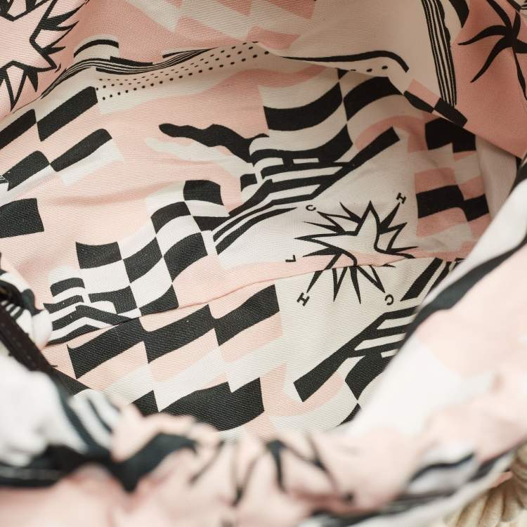 Pre Owned Chanel White/Multicolor Printed Fabric and Rope Shopper Tote