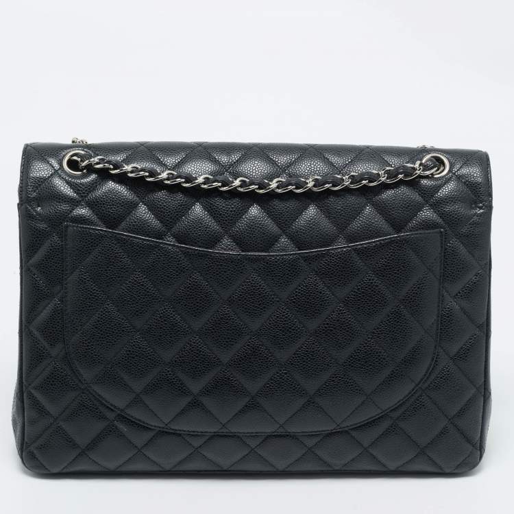 Pre Owned Chanel Black Quilted Caviar Leather Maxi Classic Double Flap Bag