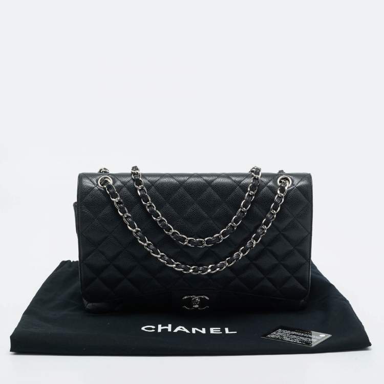 Pre Owned Chanel Black Quilted Caviar Leather Maxi Classic Double Flap Bag