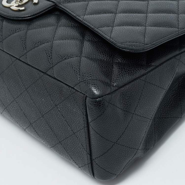 Pre Owned Chanel Black Quilted Caviar Leather Maxi Classic Double Flap Bag