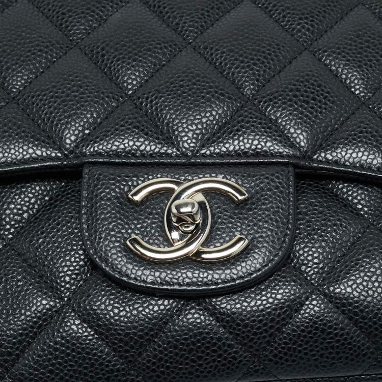 Pre Owned Chanel Black Quilted Caviar Leather Maxi Classic Double Flap Bag