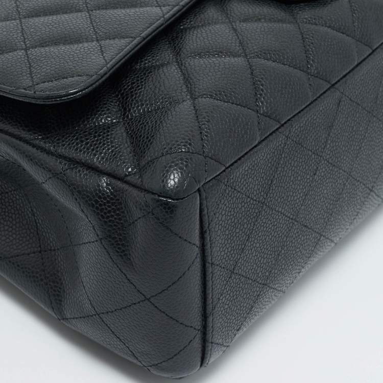 Pre Owned Chanel Black Quilted Caviar Leather Maxi Classic Double Flap Bag