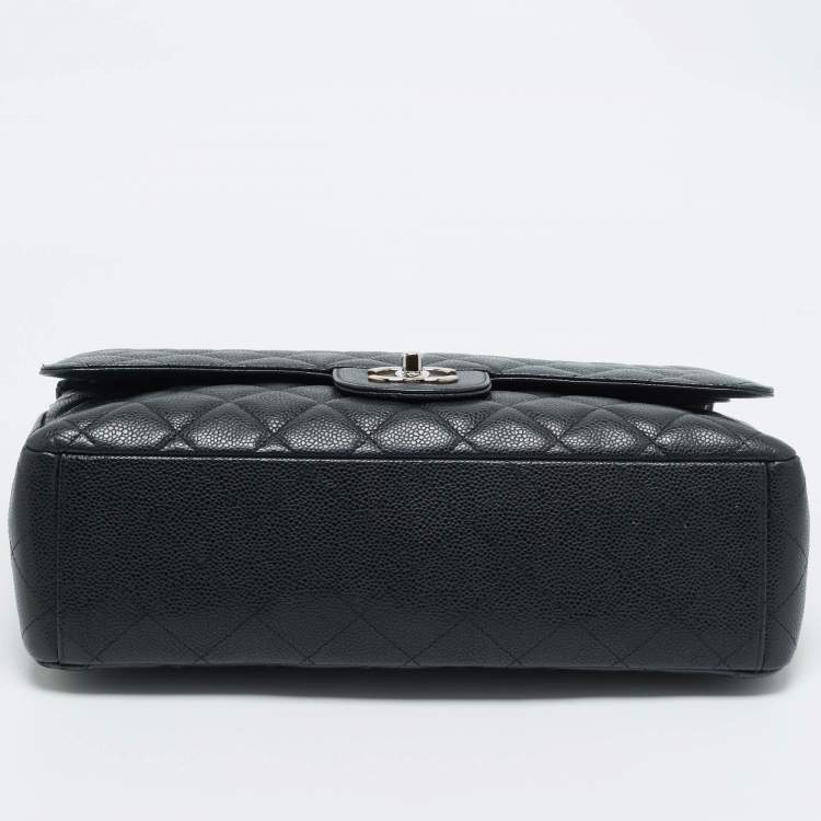 Pre Owned Chanel Black Quilted Caviar Leather Maxi Classic Double Flap Bag