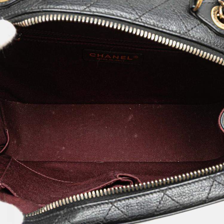 Pre Owned Chanel Black Goatskin and Quilted Calfskin Coco Curve Vanity Case