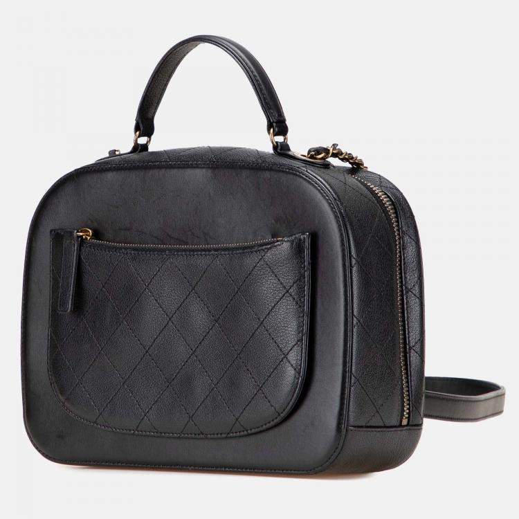 Pre Owned Chanel Black Goatskin and Quilted Calfskin Coco Curve Vanity Case