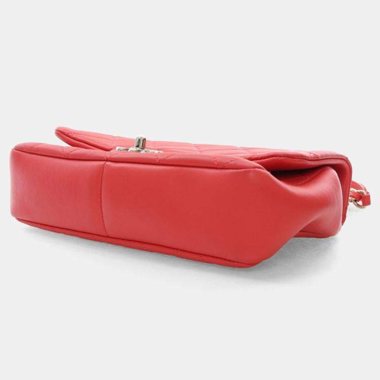Pre Owned Chanel Quilted Resin Red Lambskin Shoulder Bag