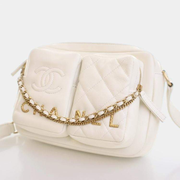 Pre Owned Chanel Camera White Calfskin Shoulder Bag