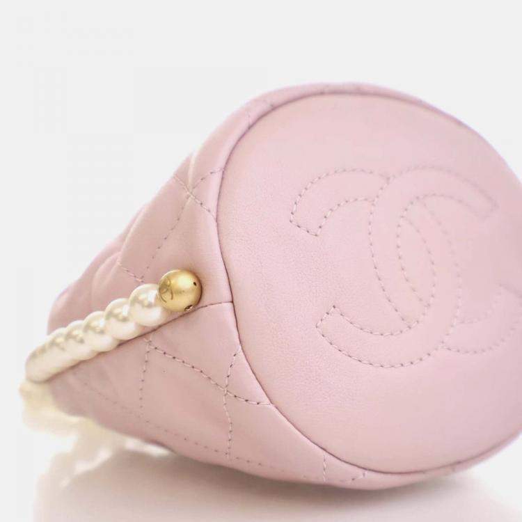 Pre Owned Chanel About Pearls Mini Pink Lambskin Drawstring Bucket Bag