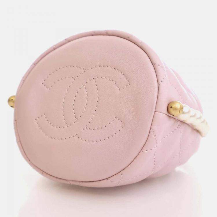 Pre Owned Chanel About Pearls Mini Pink Lambskin Drawstring Bucket Bag