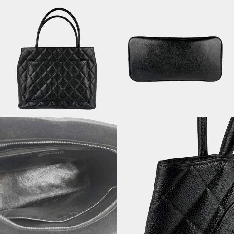 Pre Owned Chanel Medallion Black Caviar Skin Leather Tote Bag
