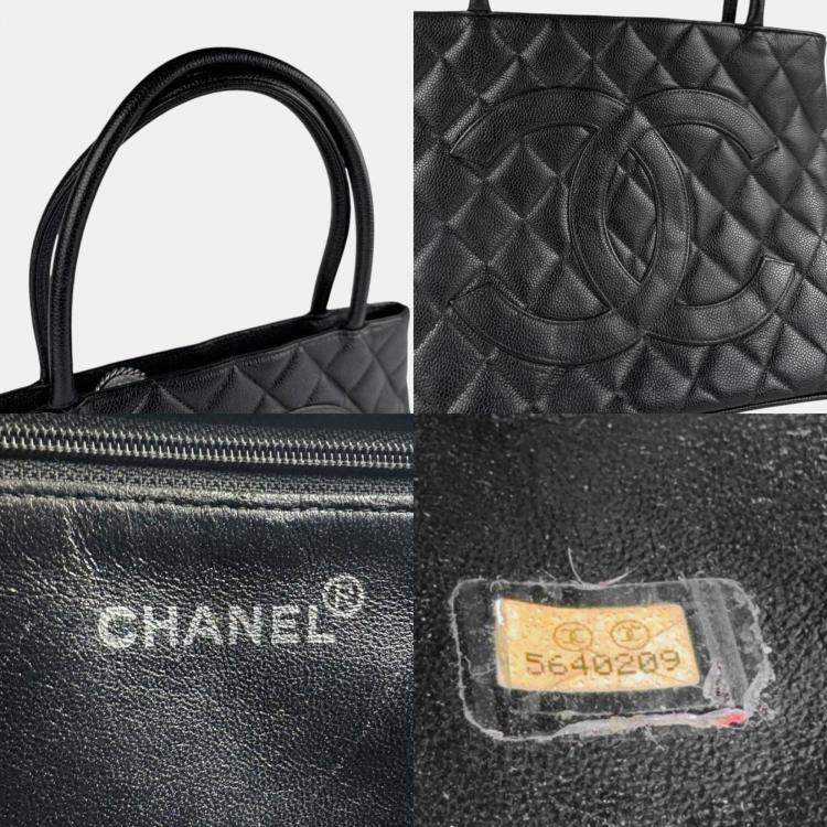 Pre Owned Chanel Medallion Black Caviar Skin Leather Tote Bag
