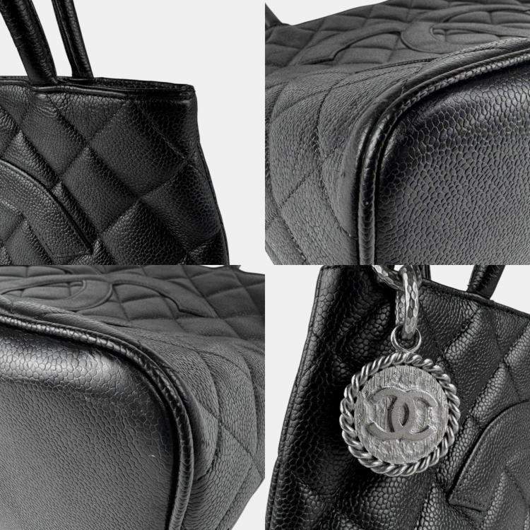 Pre Owned Chanel Medallion Black Caviar Skin Leather Tote Bag