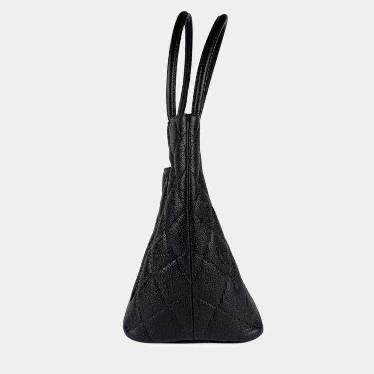 Pre Owned Chanel Medallion Black Caviar Skin Leather Tote Bag