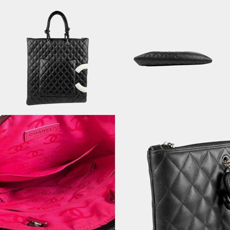 Pre Owned Chanel Ligne Cambon Flat Black & White Leather Tote Bag