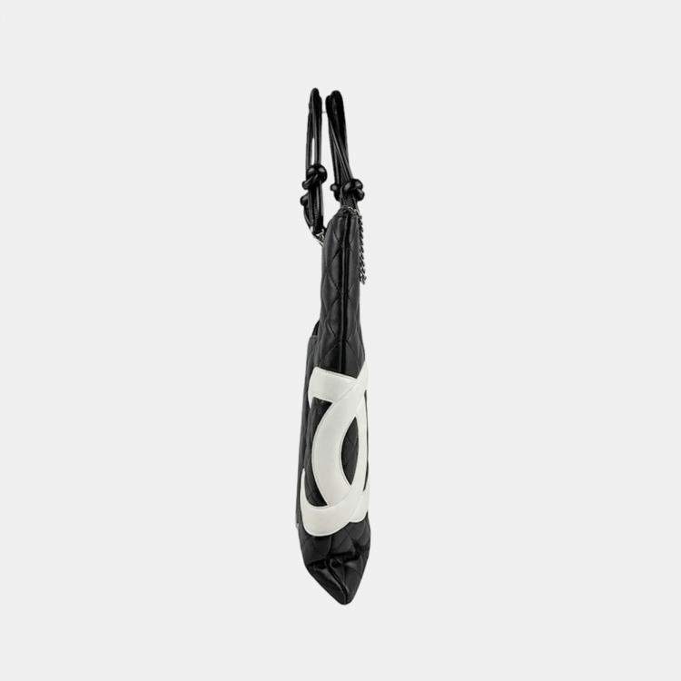 Pre Owned Chanel Ligne Cambon Flat Black & White Leather Tote Bag