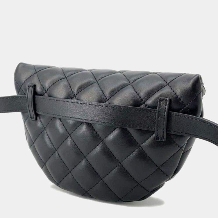 Pre Owned Chanel Black Lambskin Quilted Waist Belt Bag 