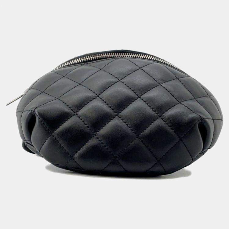Pre Owned Chanel Black Lambskin Quilted Waist Belt Bag 