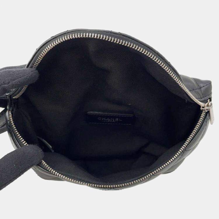 Pre Owned Chanel Black Lambskin Quilted Waist Belt Bag 