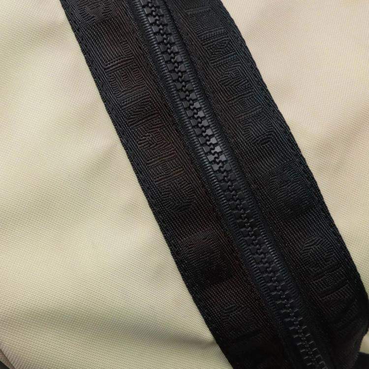 Pre Owned Chanel Sport Line Coco Mark Beige Black Nylon Canvas Boston Bag 