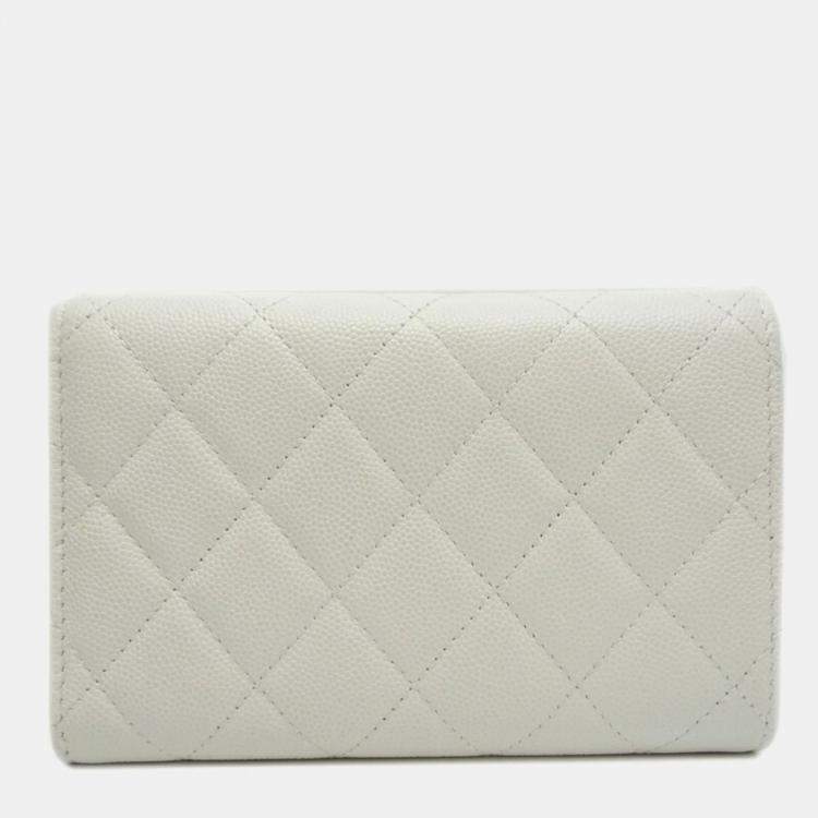Pre Owned Chanel White Caviar Skin Long Tri-Fold Wallet  
