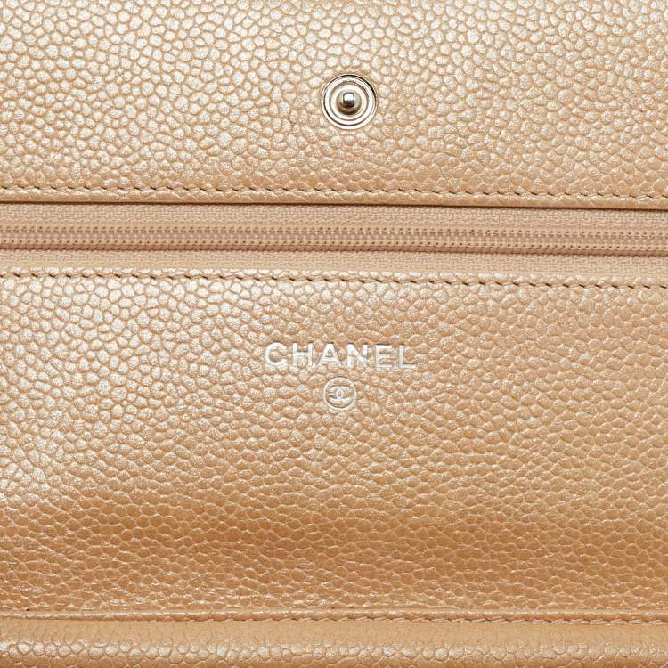 Pre Owned Chanel Beige Quilted Caviar Leather CC Wallet On Chain
