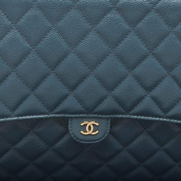 Pre Owned Chanel Blue Quilted Caviar Leather Classic CC Flap Zip Pouch Clutch