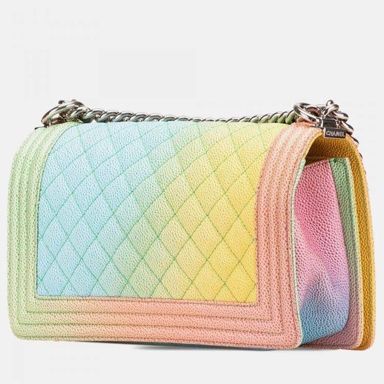 Pre Owned Chanel Multicolor Old Medium Quilted Caviar Rainbow Boy Flap