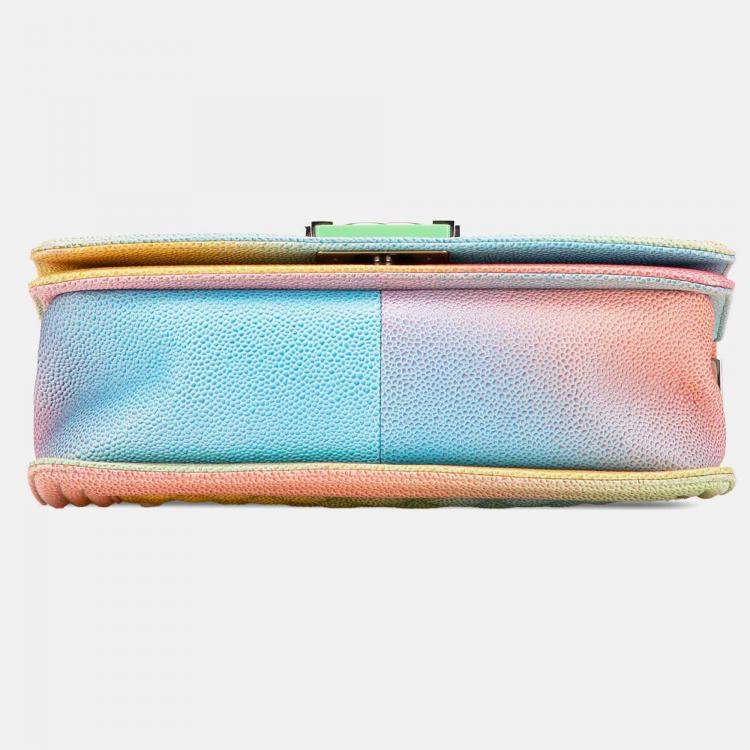 Pre Owned Chanel Multicolor Old Medium Quilted Caviar Rainbow Boy Flap