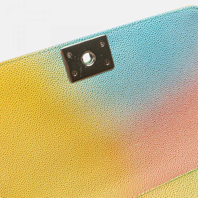 Pre Owned Chanel Multicolor Old Medium Quilted Caviar Rainbow Boy Flap