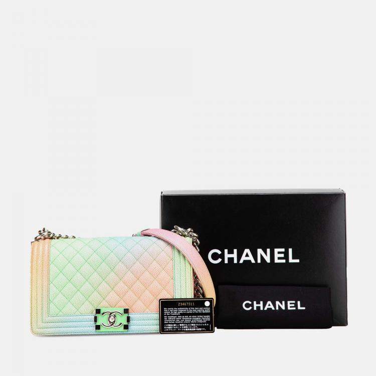 Pre Owned Chanel Multicolor Old Medium Quilted Caviar Rainbow Boy Flap
