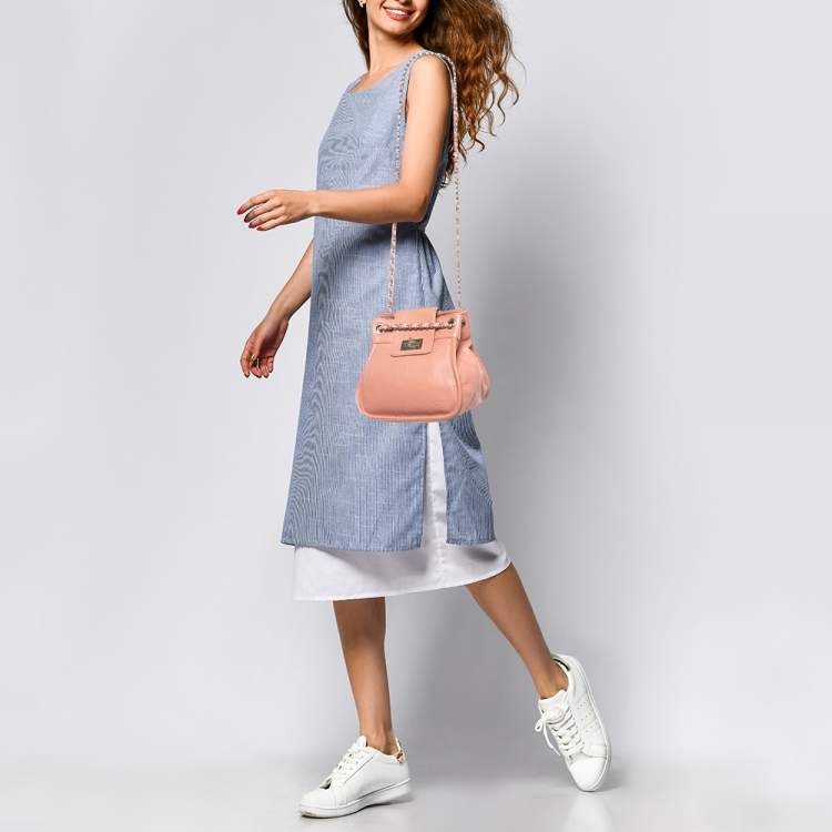 Pre Owned Chanel Coral Pink Leather Mademoiselle Flap Bag