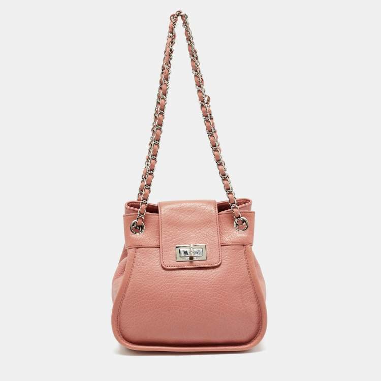 Pre Owned Chanel Coral Pink Leather Mademoiselle Flap Bag