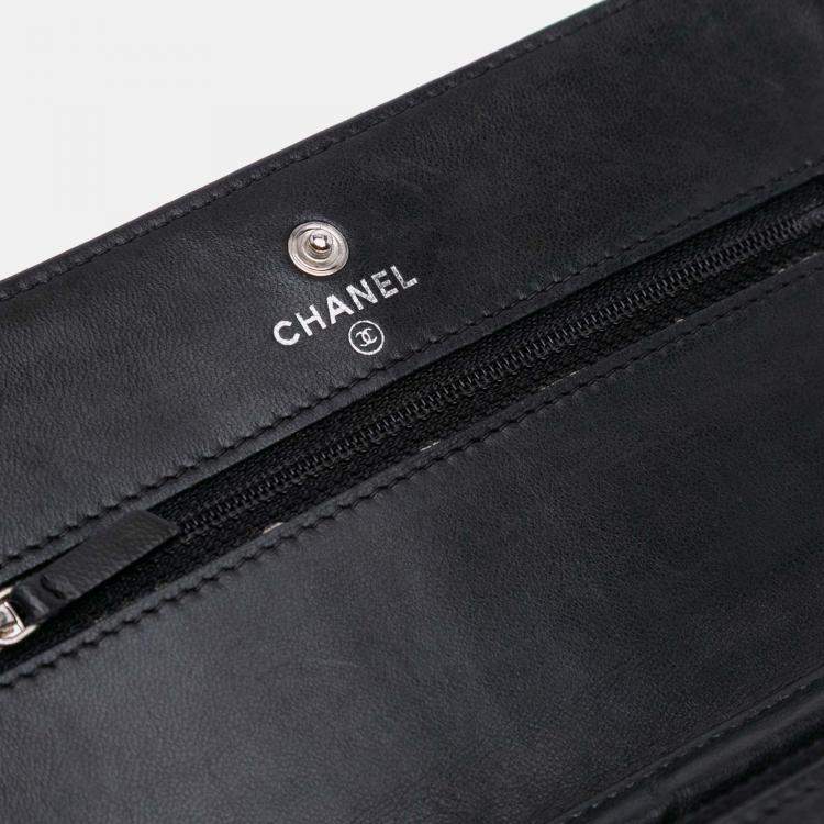 Pre Owned Chanel Black CC Quilted Lambskin Wallet On Chain
