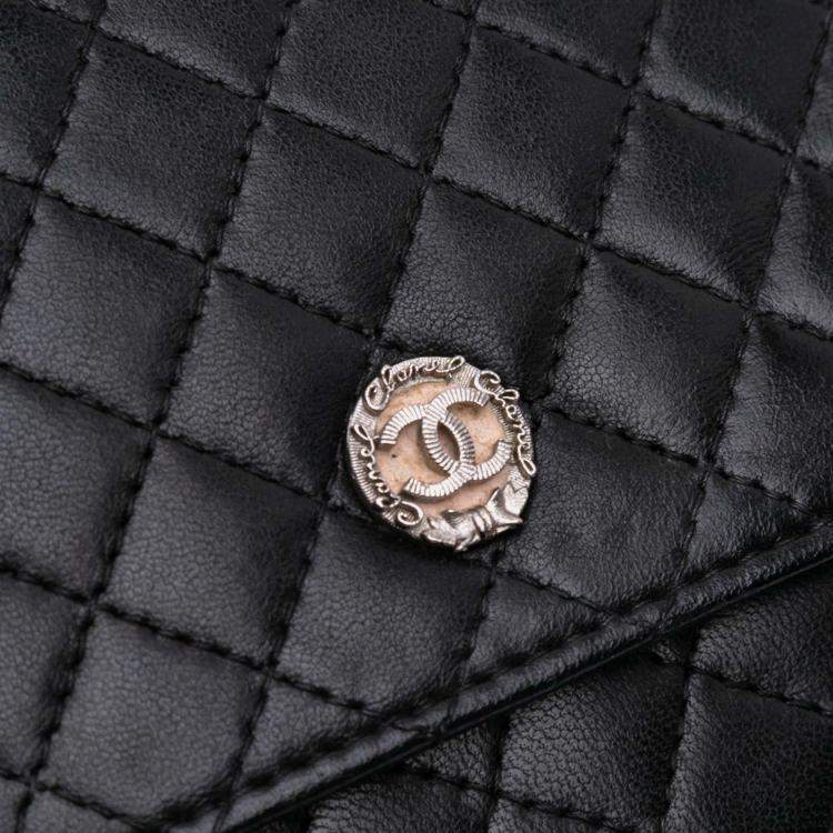 Pre Owned Chanel Black CC Quilted Lambskin Wallet On Chain