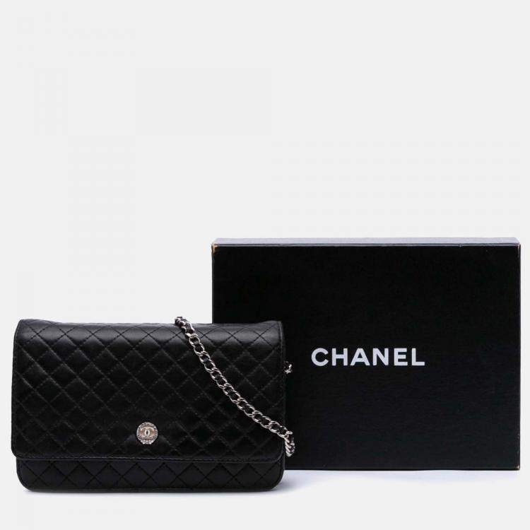 Pre Owned Chanel Black CC Quilted Lambskin Wallet On Chain