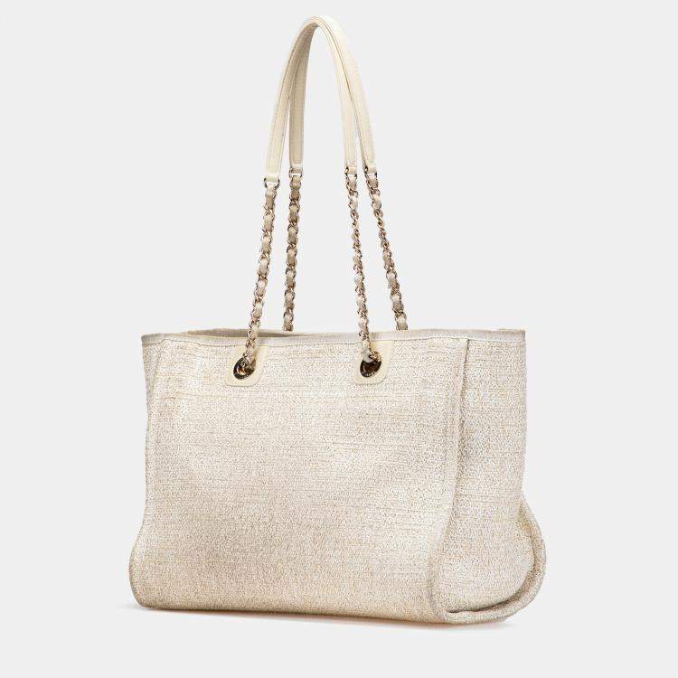 Pre Owned Chanel Cream Small Lurex Boucle Deauville Tote