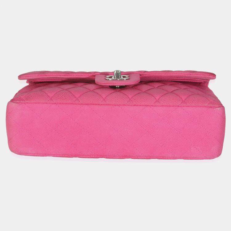 Pre Owned Chanel Pink Quilted Matte Caviar Medium Classic Double Flap Bag