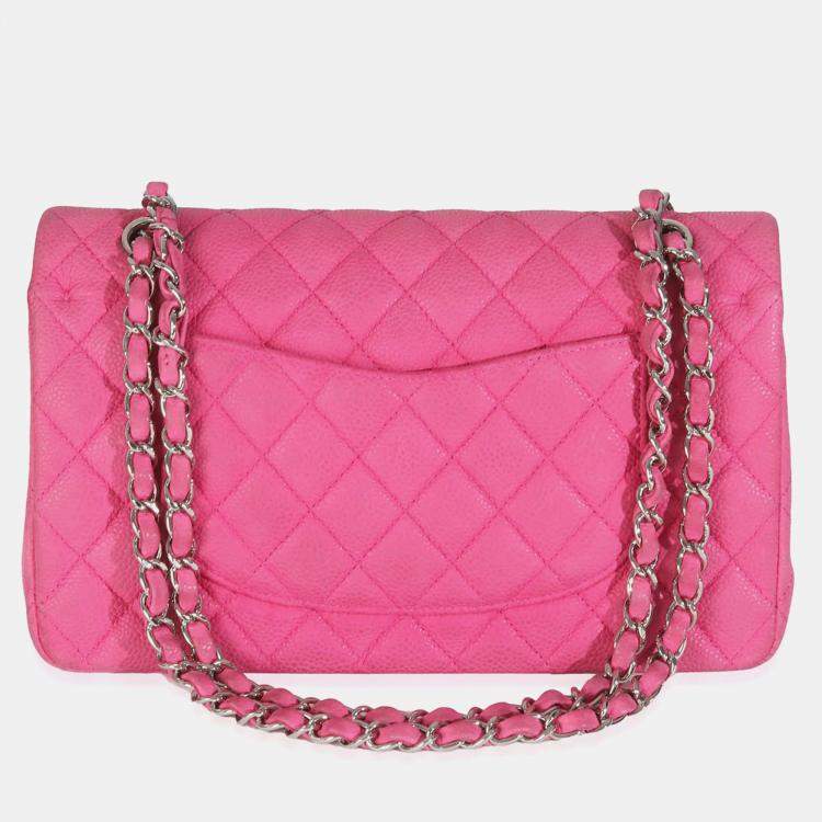 Pre Owned Chanel Pink Quilted Matte Caviar Medium Classic Double Flap Bag