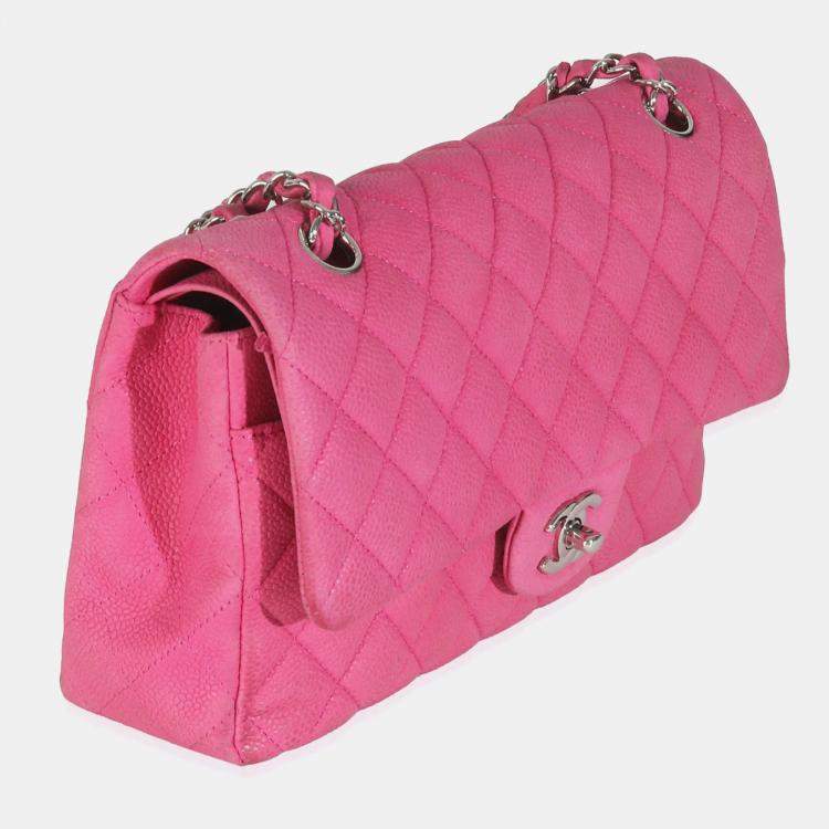 Pre Owned Chanel Pink Quilted Matte Caviar Medium Classic Double Flap Bag