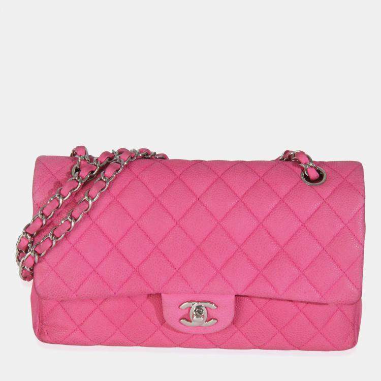 Pre Owned Chanel Pink Quilted Matte Caviar Medium Classic Double Flap Bag