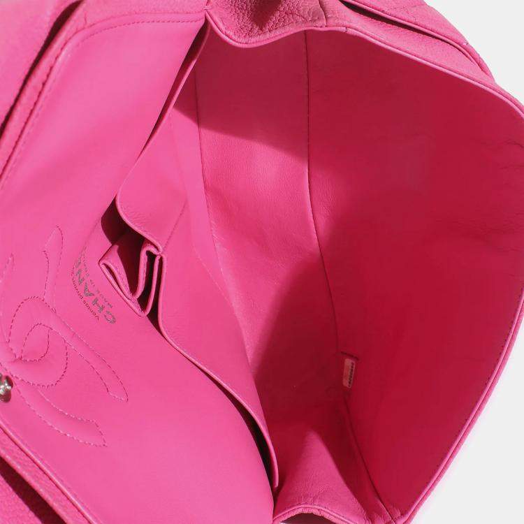 Pre Owned Chanel Pink Quilted Matte Caviar Medium Classic Double Flap Bag