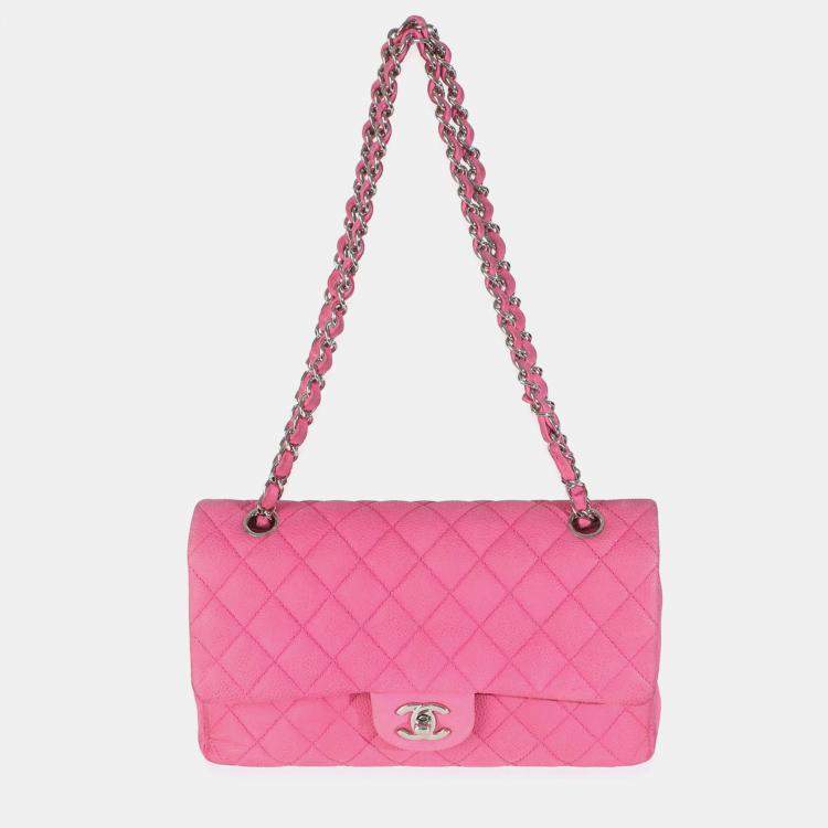 Pre Owned Chanel Pink Quilted Matte Caviar Medium Classic Double Flap Bag