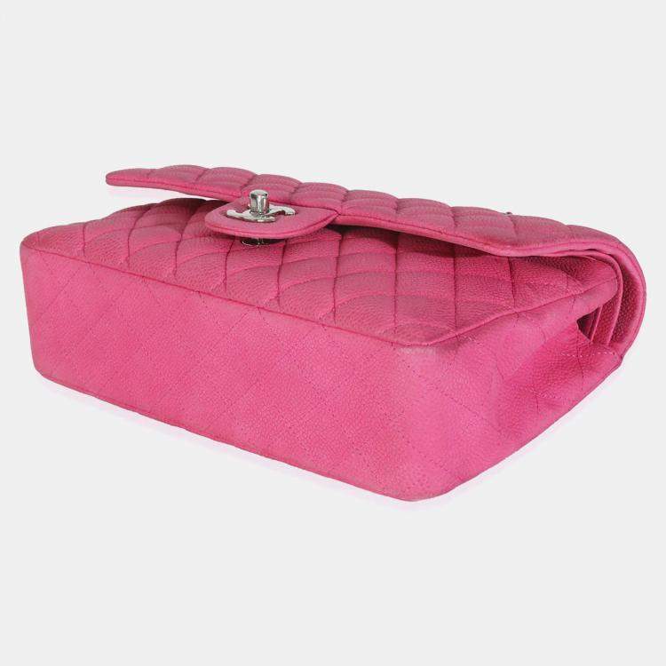 Pre Owned Chanel Pink Quilted Matte Caviar Medium Classic Double Flap Bag