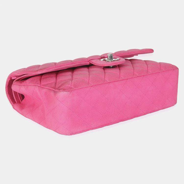 Pre Owned Chanel Pink Quilted Matte Caviar Medium Classic Double Flap Bag