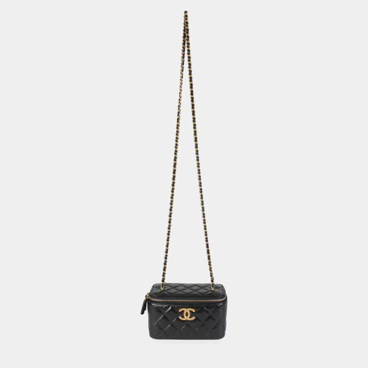 Pre Owned Chanel Black Quilted Calfskin Chain CC Vanity